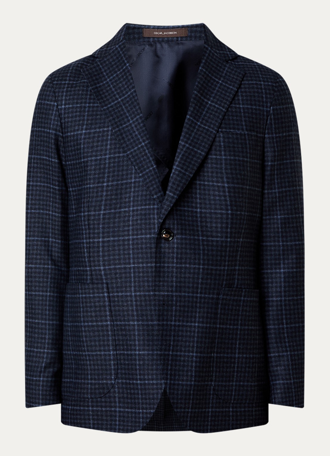 Oscar Jacobson Ferry regular fit colbert in wolblend met gemêleerd dessin - voorkant donkerblauw
