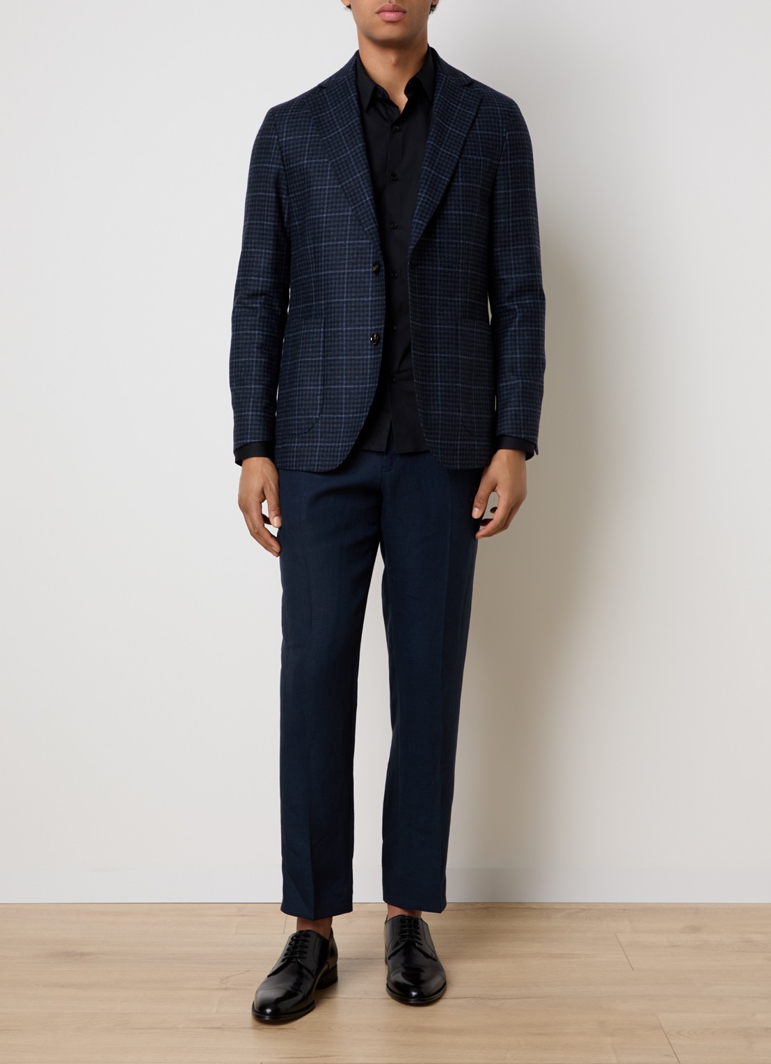 Oscar Jacobson Ferry regular fit colbert in wolblend met gemêleerd dessin - voorkant 2 donkerblauw