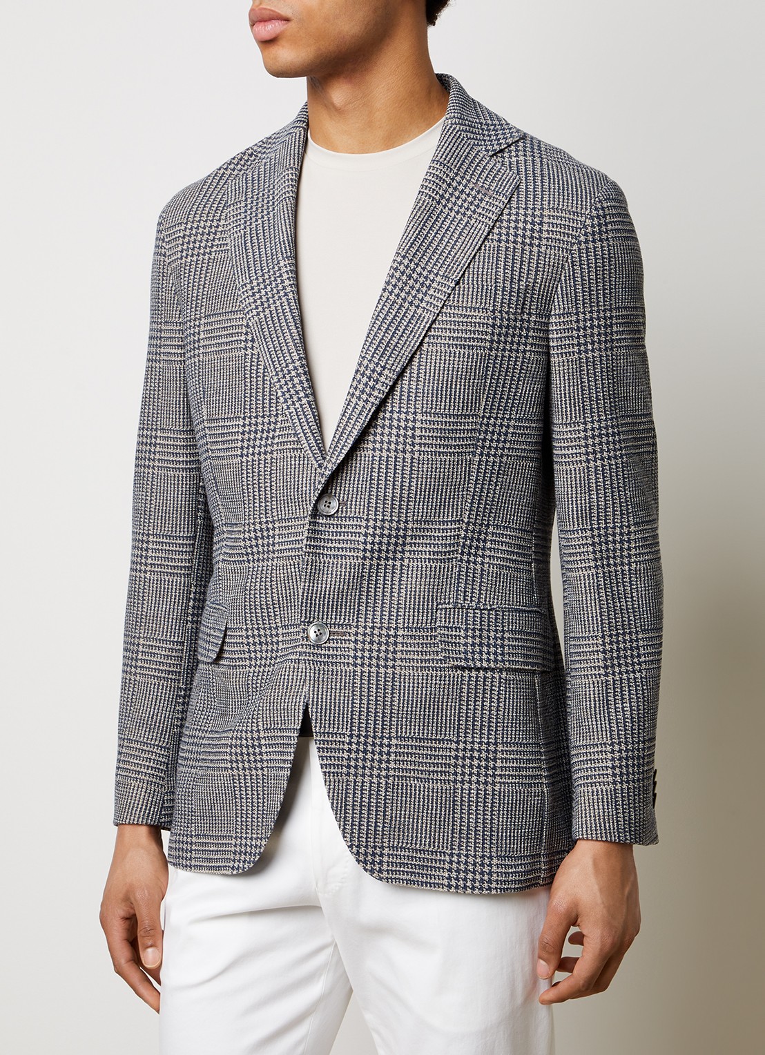 Oscar Jacobson Ferry regulat fit colbert met pied-de-poule dessin - detail blauw