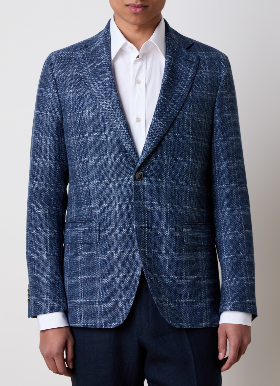Oscar Jacobson Fogerty regular fit colbert in wolblend met klepzakken  - detail indigo