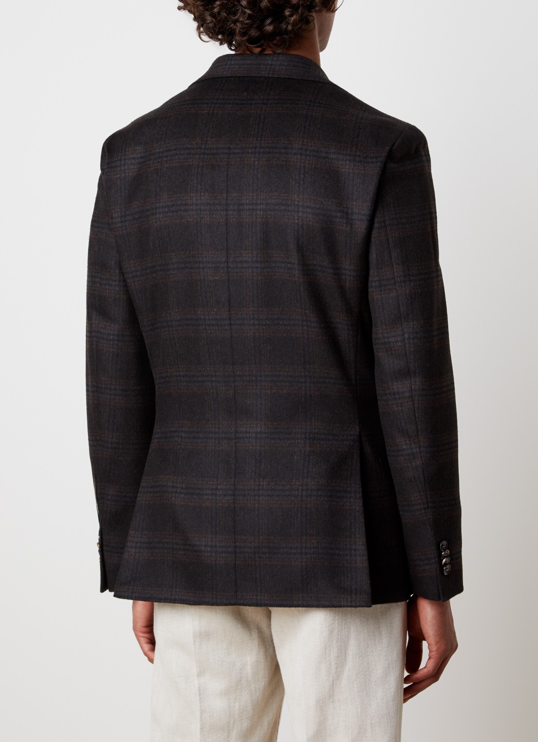 Oscar Jacobson Fogerty regular fit colbert in wolblend met ruitdessin - achterkant 4 donkerbruin