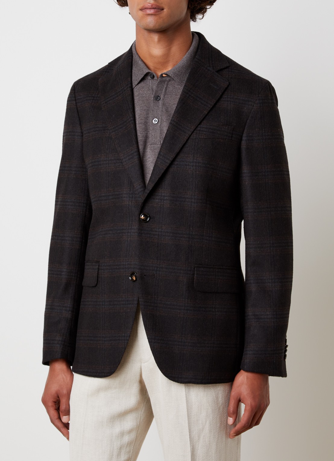 Oscar Jacobson Fogerty regular fit colbert in wolblend met ruitdessin - detail donkerbruin