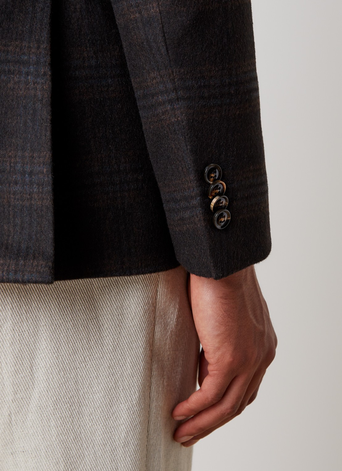 Oscar Jacobson Fogerty regular fit colbert in wolblend met ruitdessin - detail 3 donkerbruin