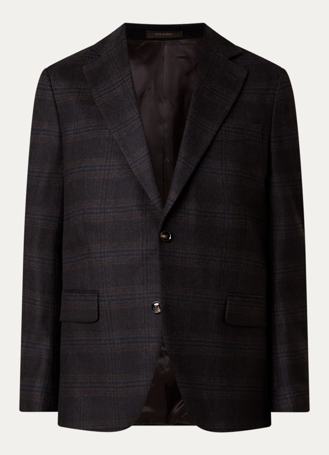 Oscar Jacobson Fogerty regular fit colbert in wolblend met ruitdessin - voorkant 5 donkerbruin