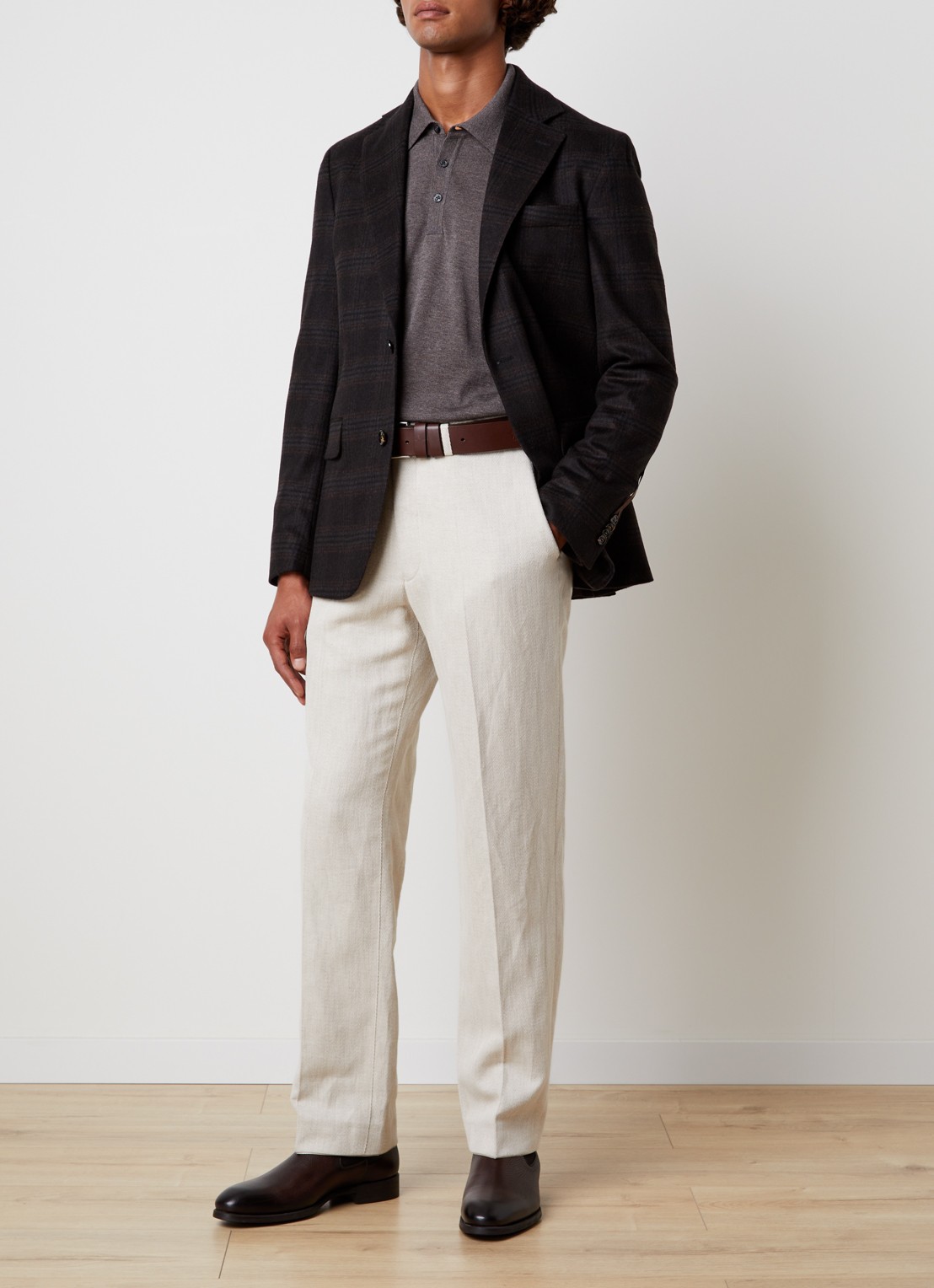 Oscar Jacobson Fogerty regular fit colbert in wolblend met ruitdessin - voorkant 6 donkerbruin