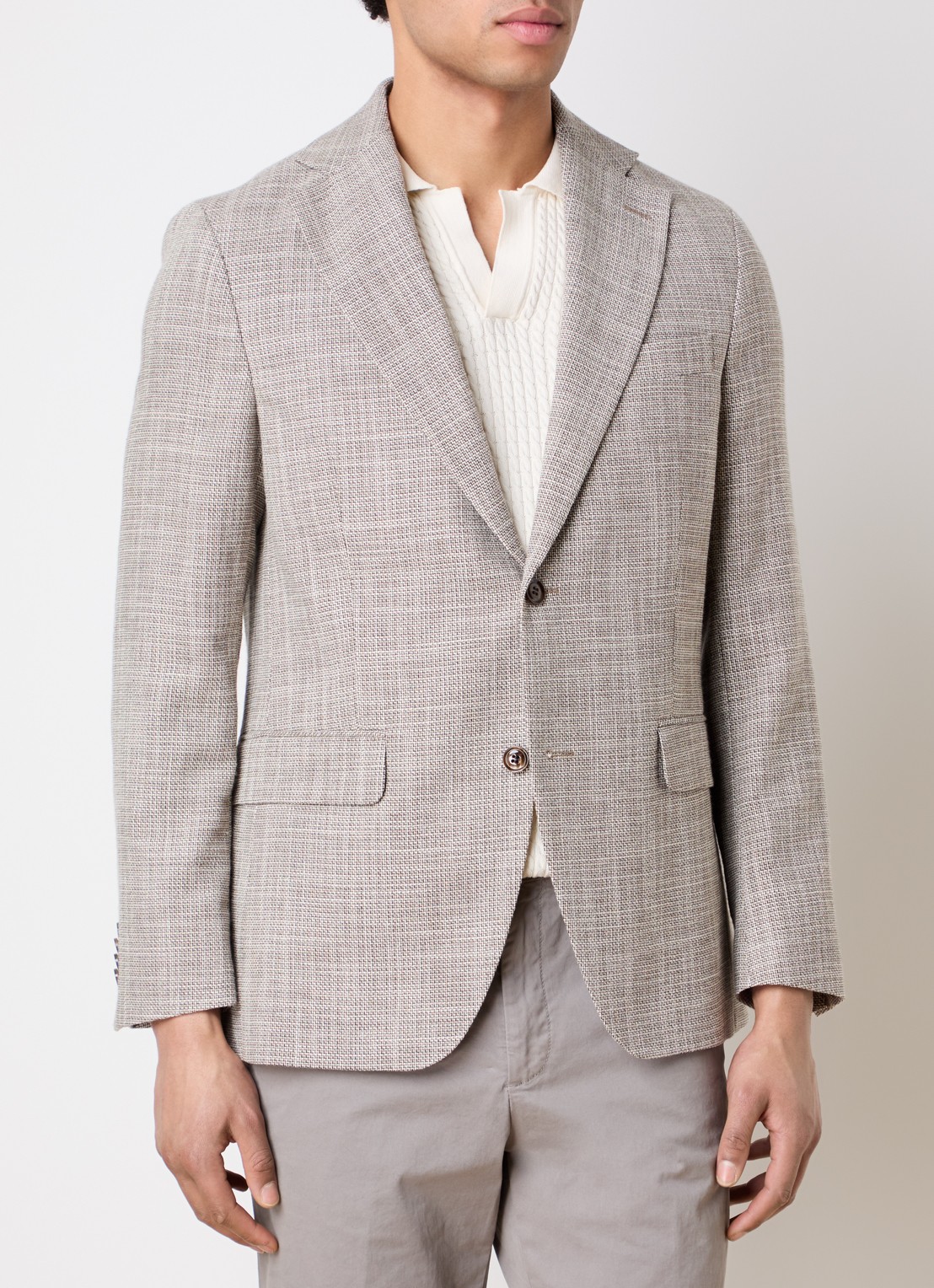 Oscar Jacobson Fogerty regular fit colbert met klepzakken - detail 4 donkerbeige