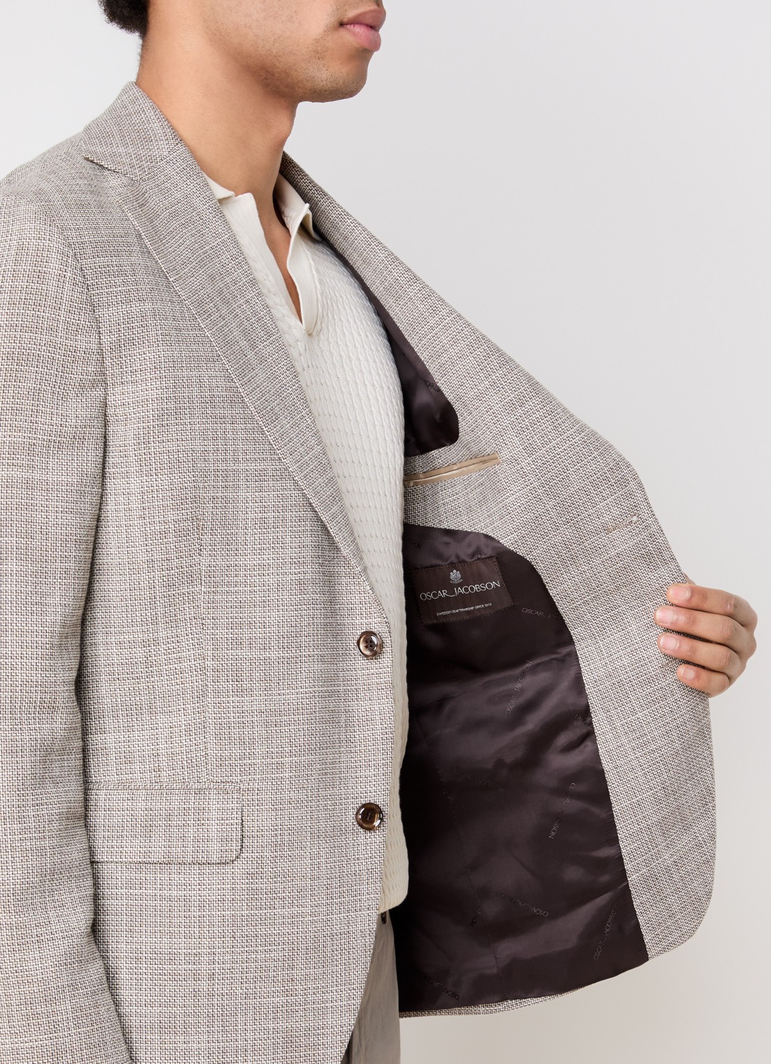Oscar Jacobson Fogerty regular fit colbert met klepzakken - detail 5 donkerbeige