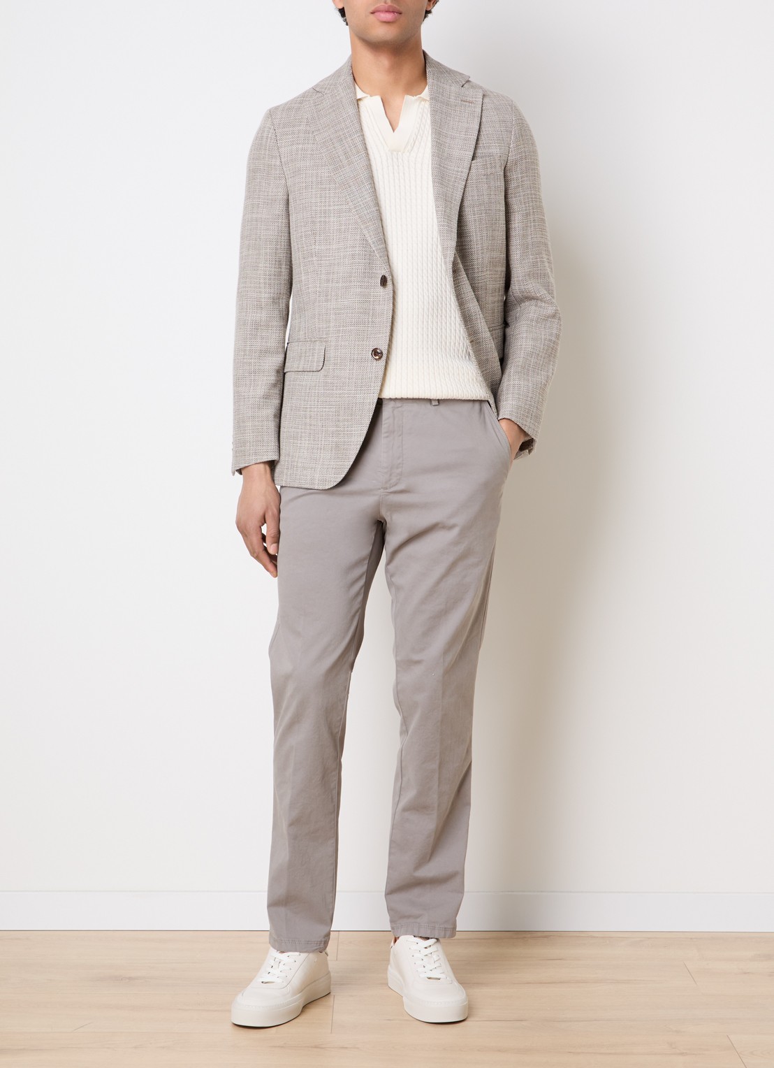 Oscar Jacobson Fogerty regular fit colbert met klepzakken - voorkant 3 donkerbeige