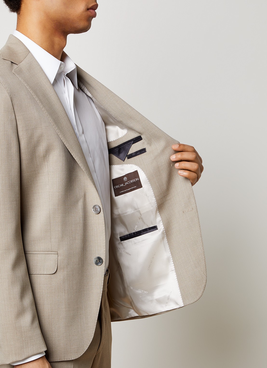 Oscar Jacobson Fogerty regular fit colbert met microdessin  - detail 2 beige