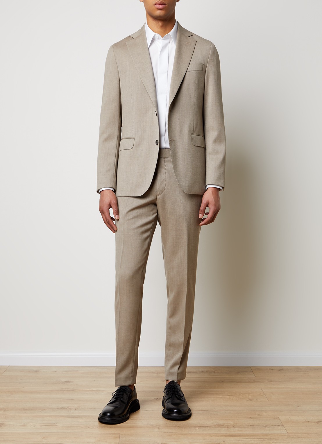 Oscar Jacobson Fogerty regular fit colbert met microdessin  - voorkant 8 beige