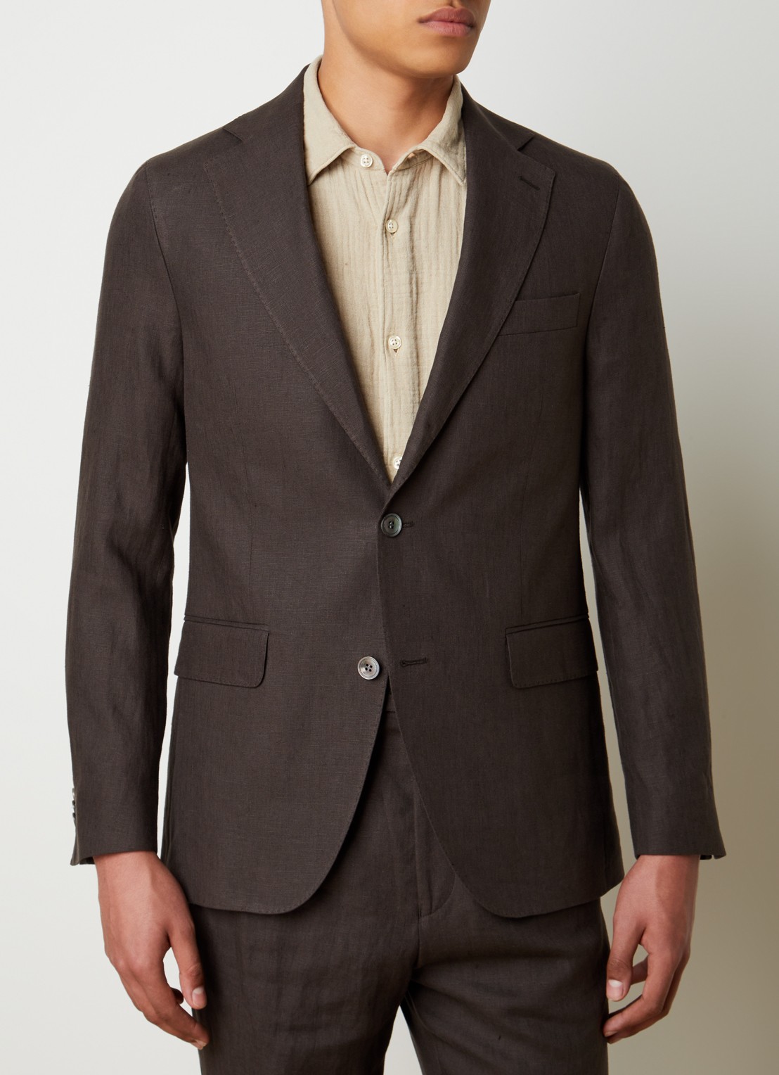 Oscar Jacobson Fogerty regular fit colbert met microdessin  - detail donkerbruin