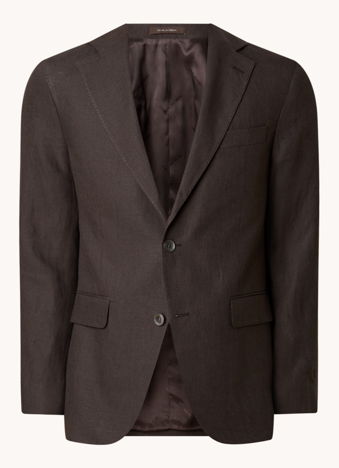 Oscar Jacobson Fogerty regular fit colbert met microdessin  - voorkant 4 donkerbruin