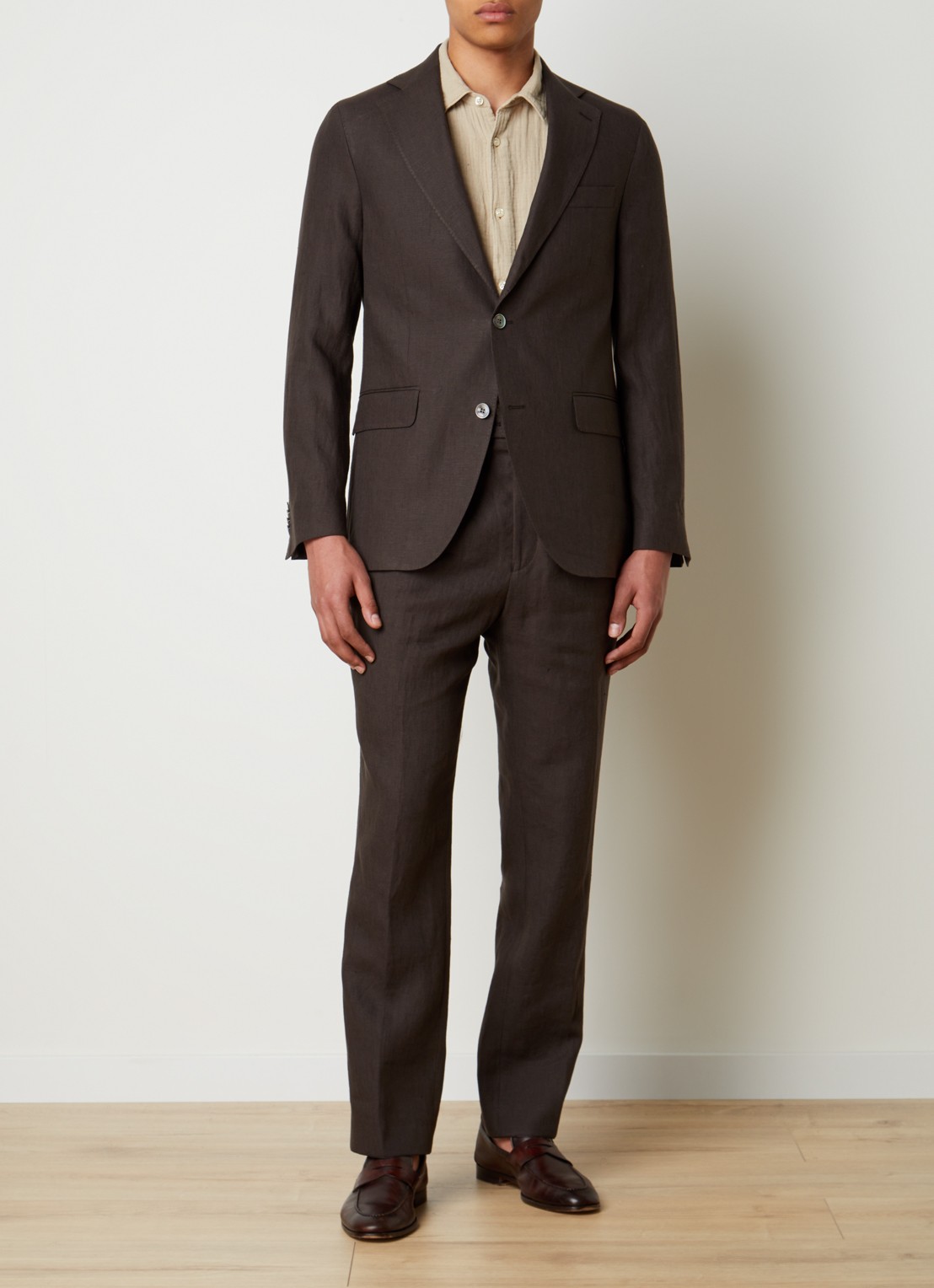 Oscar Jacobson Fogerty regular fit colbert met microdessin  - voorkant 5 donkerbruin