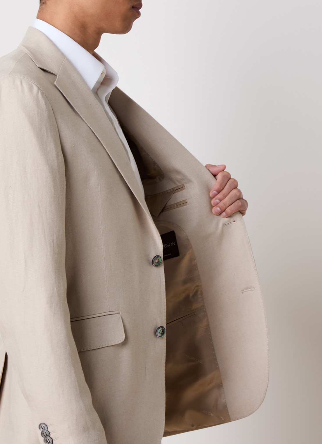 Oscar Jacobson Fogerty regular fit colbert van linnen met klepzakken - detail 3 beige