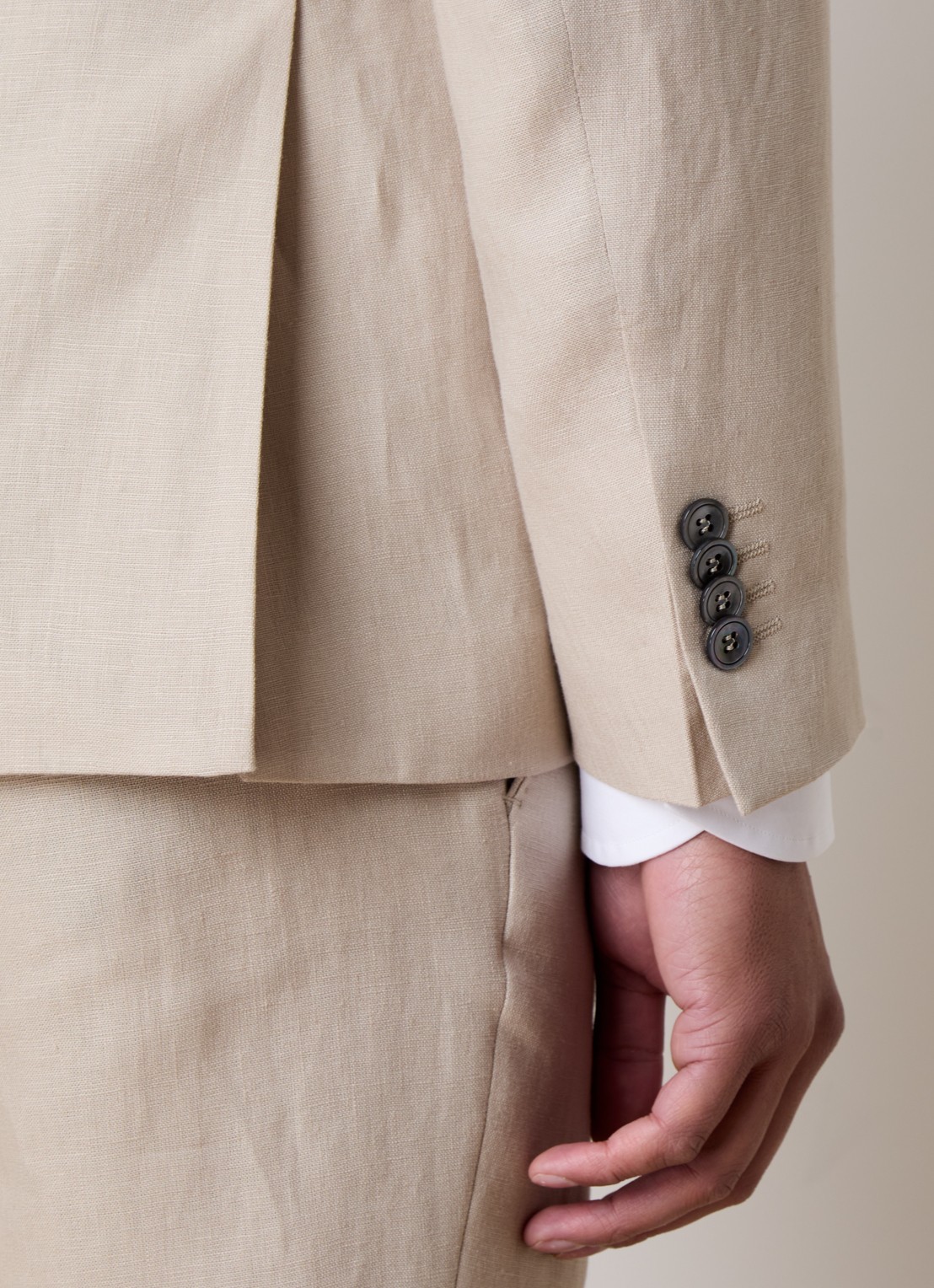 Oscar Jacobson Fogerty regular fit colbert van linnen met klepzakken - detail 4 beige