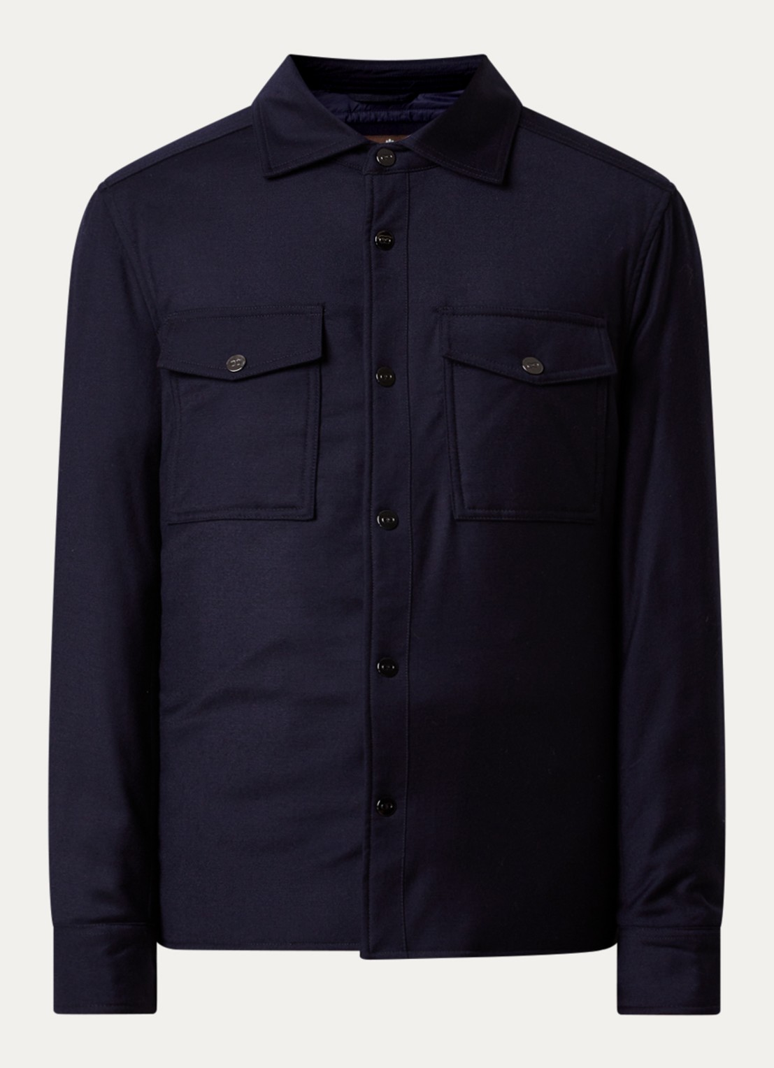 Oscar Jacobson Gewatteerd overshirt van wol met borstzakken - voorkant 5 donkerblauw