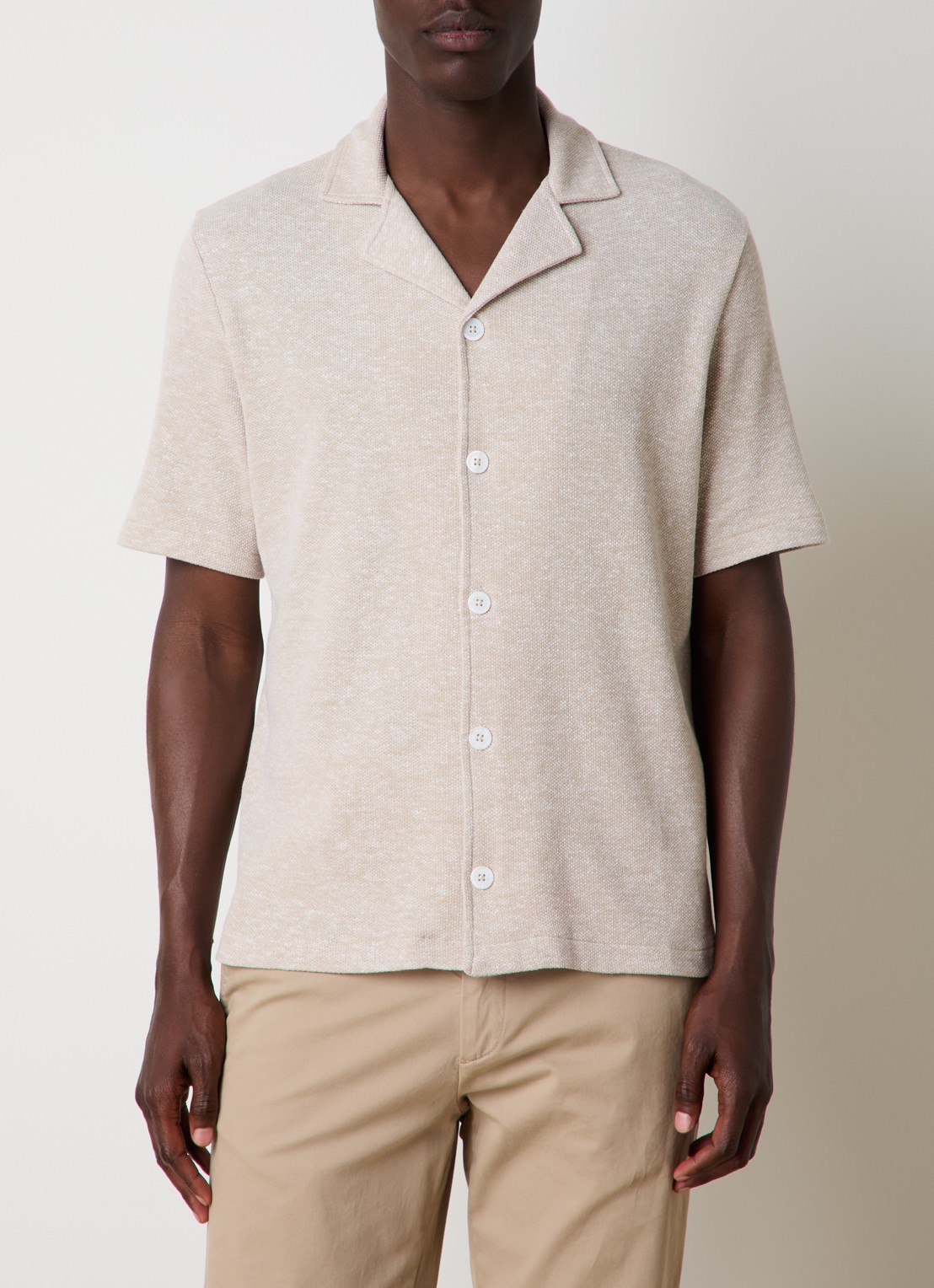 Oscar Jacobson Konrad regular fit overhemd in linnenblend - detail 4 beige
