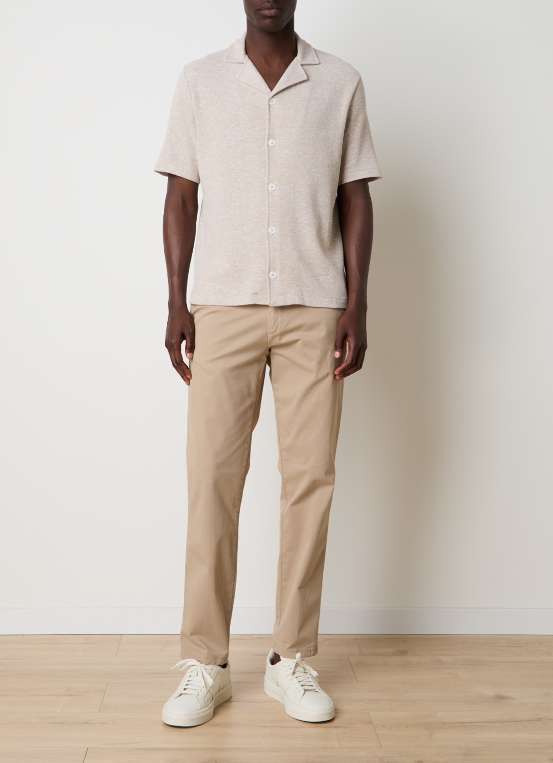 Oscar Jacobson Konrad regular fit overhemd in linnenblend - voorkant 3 beige