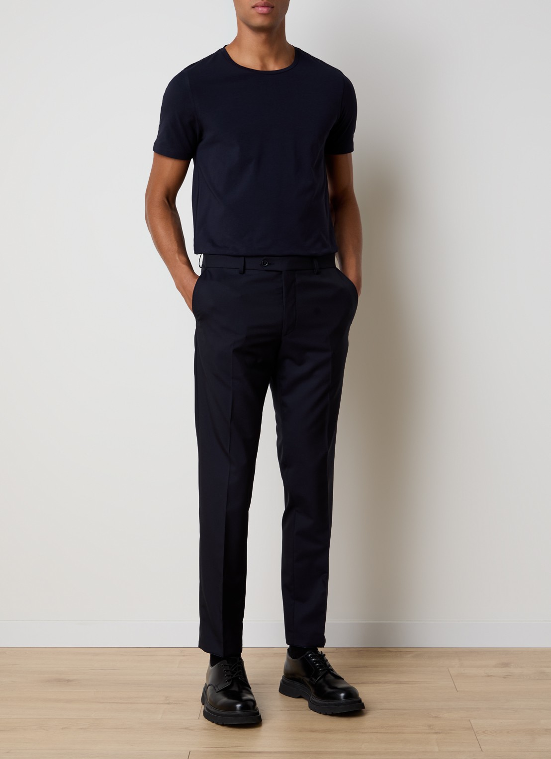 Oscar Jacobson Kyran T-shirt met stretch - voorkant 4 donkerblauw