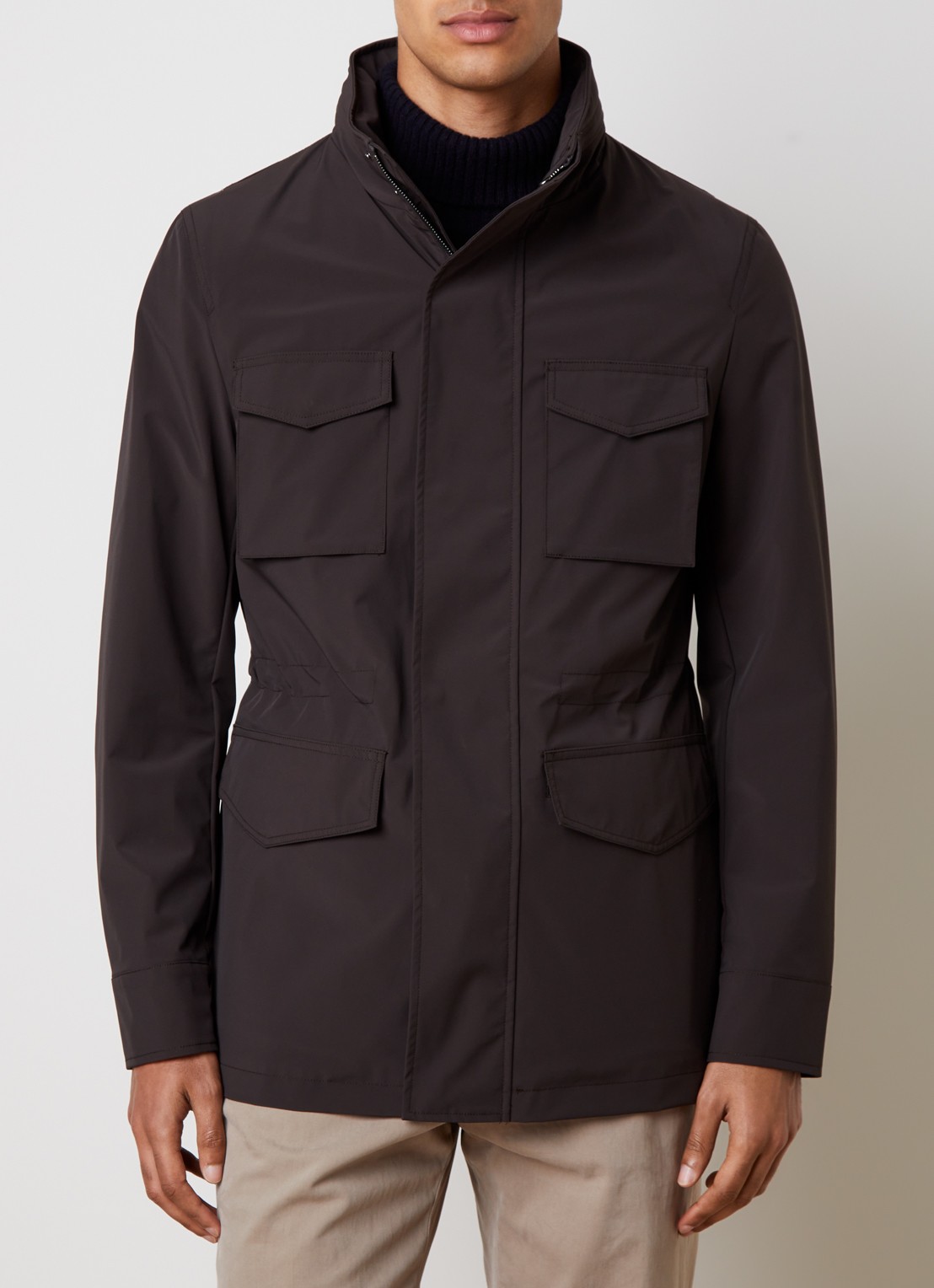 Oscar Jacobson M-65 parka met klepzakken - detail donkerbruin