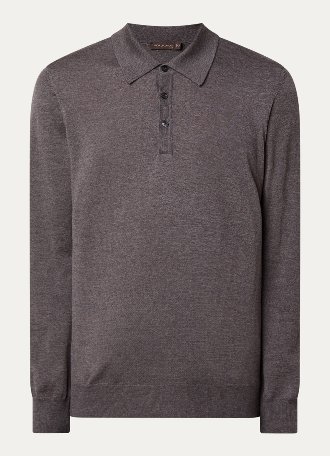 Oscar Jacobson Melvin fijngebreide regular fit polo van scheerwol - voorkant 3 taupe