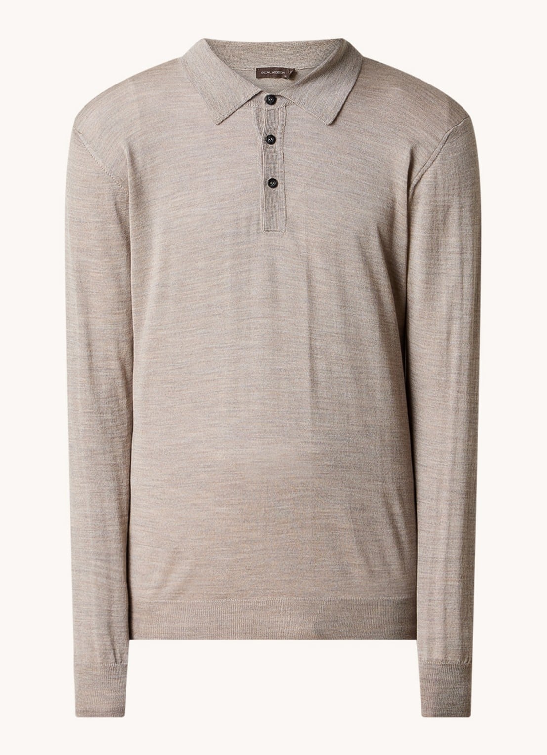 Oscar Jacobson Melvin fijngebreide regular fit polo van scheerwol - voorkant 4 donkerbeige