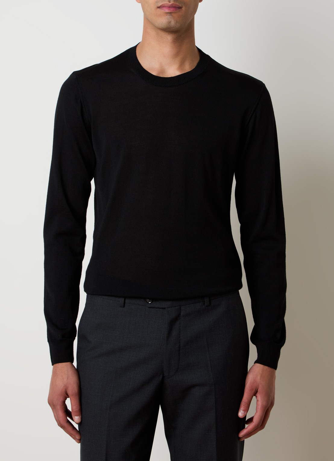 Oscar Jacobson Miguel fijngebreide pullover van scheerwol - detail 4 zwart
