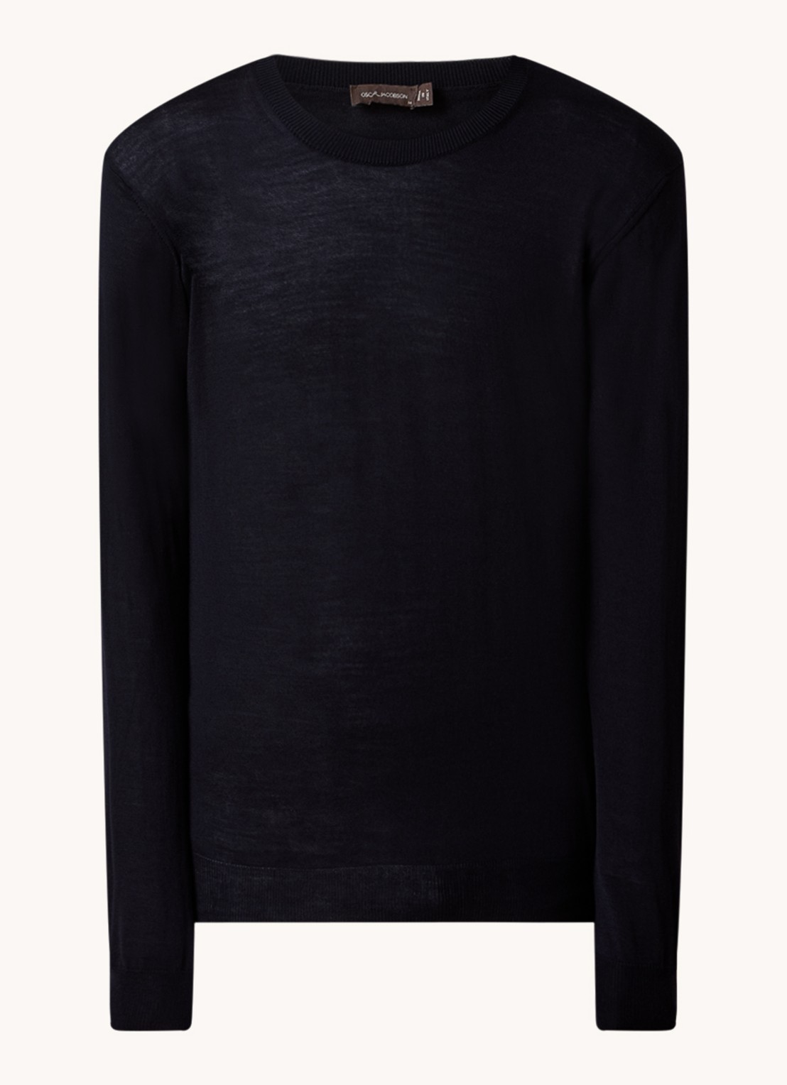 Oscar Jacobson Miguel fijngebreide pullover van scheerwol - voorkant 3 donkerblauw
