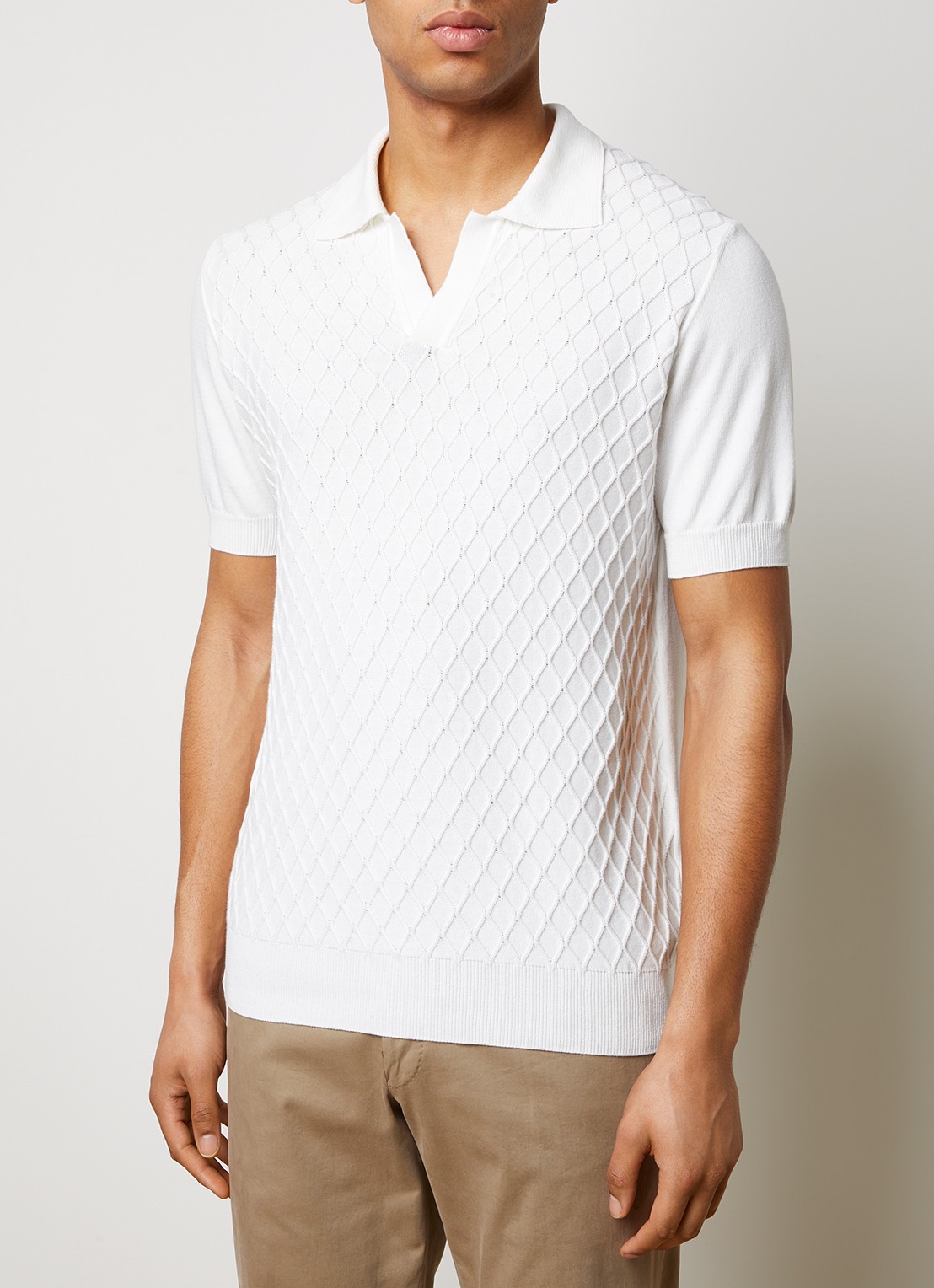 Oscar Jacobson Mirza fijngebreide regular fit polo met structuur - detail 2 gebroken wit