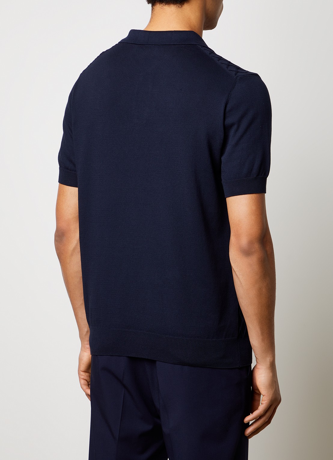 Oscar Jacobson Mirza fijngebreide regular fit polo met structuur - achterkant 5 blauw