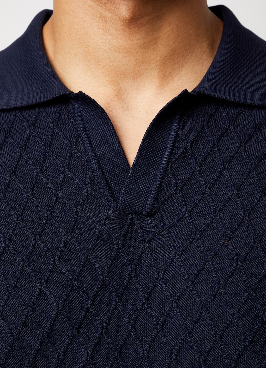 Oscar Jacobson Mirza fijngebreide regular fit polo met structuur - detail 4 blauw