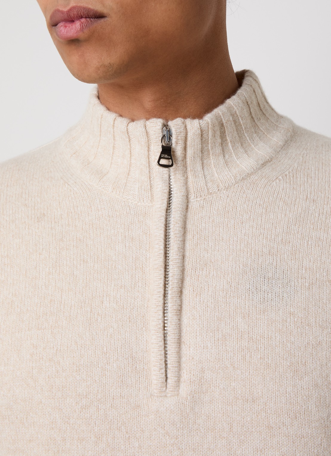 Oscar Jacobson Paul fijngebreide trui in kasjmierblend met halve rits - detail 5 beige