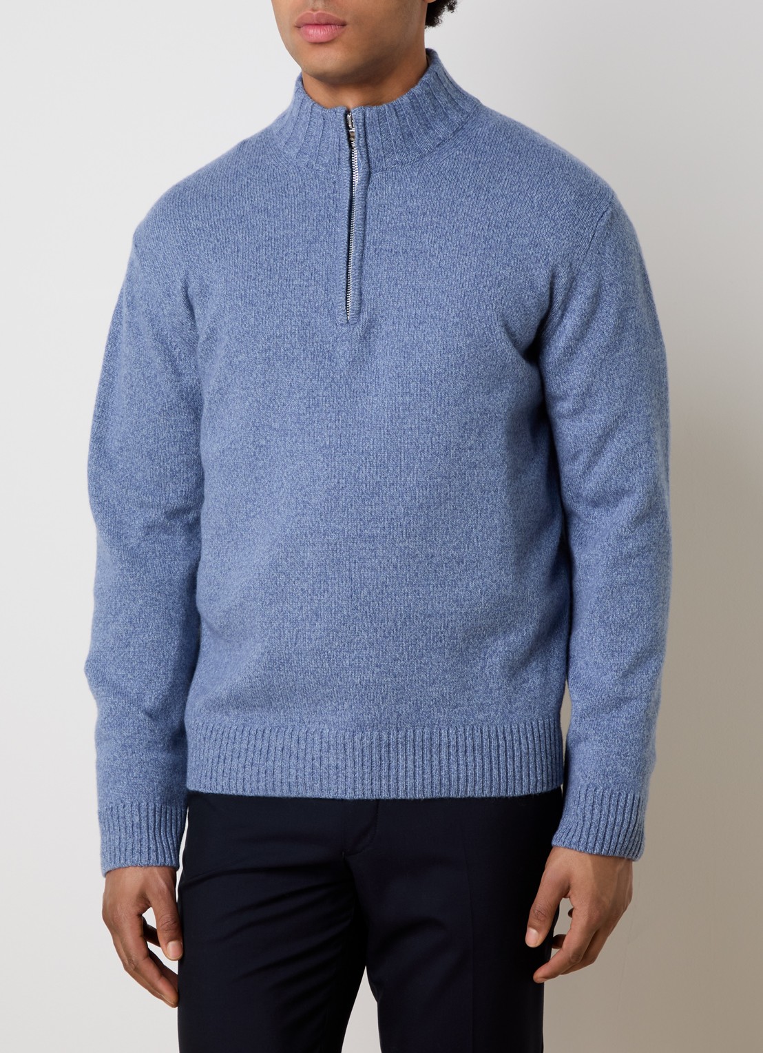 Oscar Jacobson Paul fijngebreide trui in kasjmierblend met halve rits - detail 4 blauw