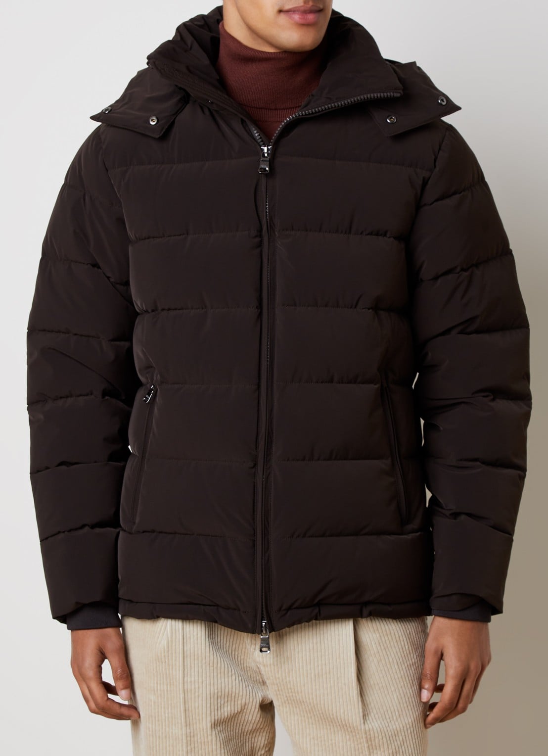 Oscar Jacobson Puffer jack met afneembare capuchon - detail 4 donkerbruin