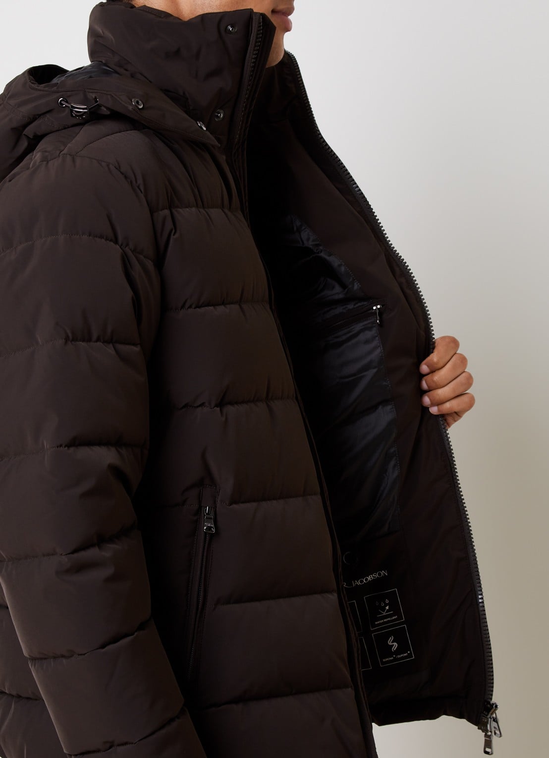 Oscar Jacobson Puffer jack met afneembare capuchon - detail 6 donkerbruin