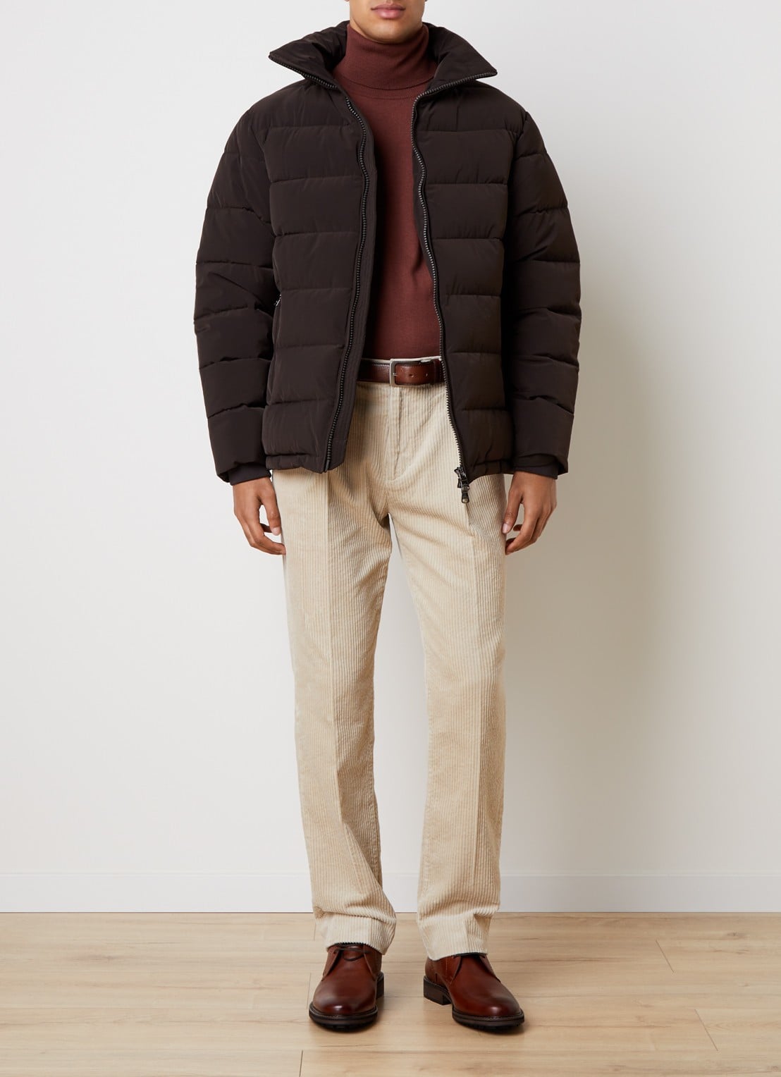 Oscar Jacobson Puffer jack met afneembare capuchon - voorkant 3 donkerbruin