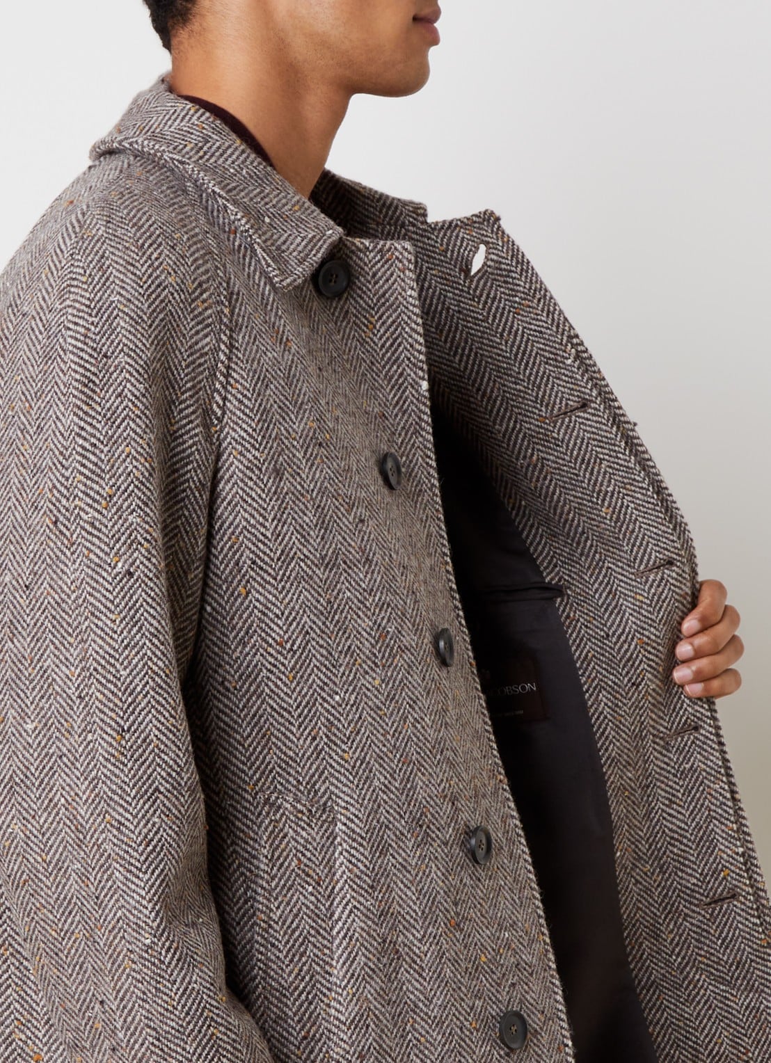 Oscar Jacobson Raglan mantel in wolblend met steekzaken - detail 2 bruin