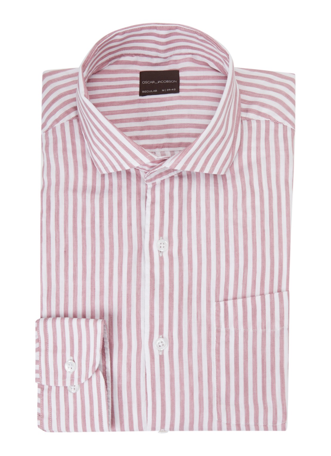 Oscar Jacobson Regular fit overhemd in linnenblend met streepprint - voorkant 4 lichtroze