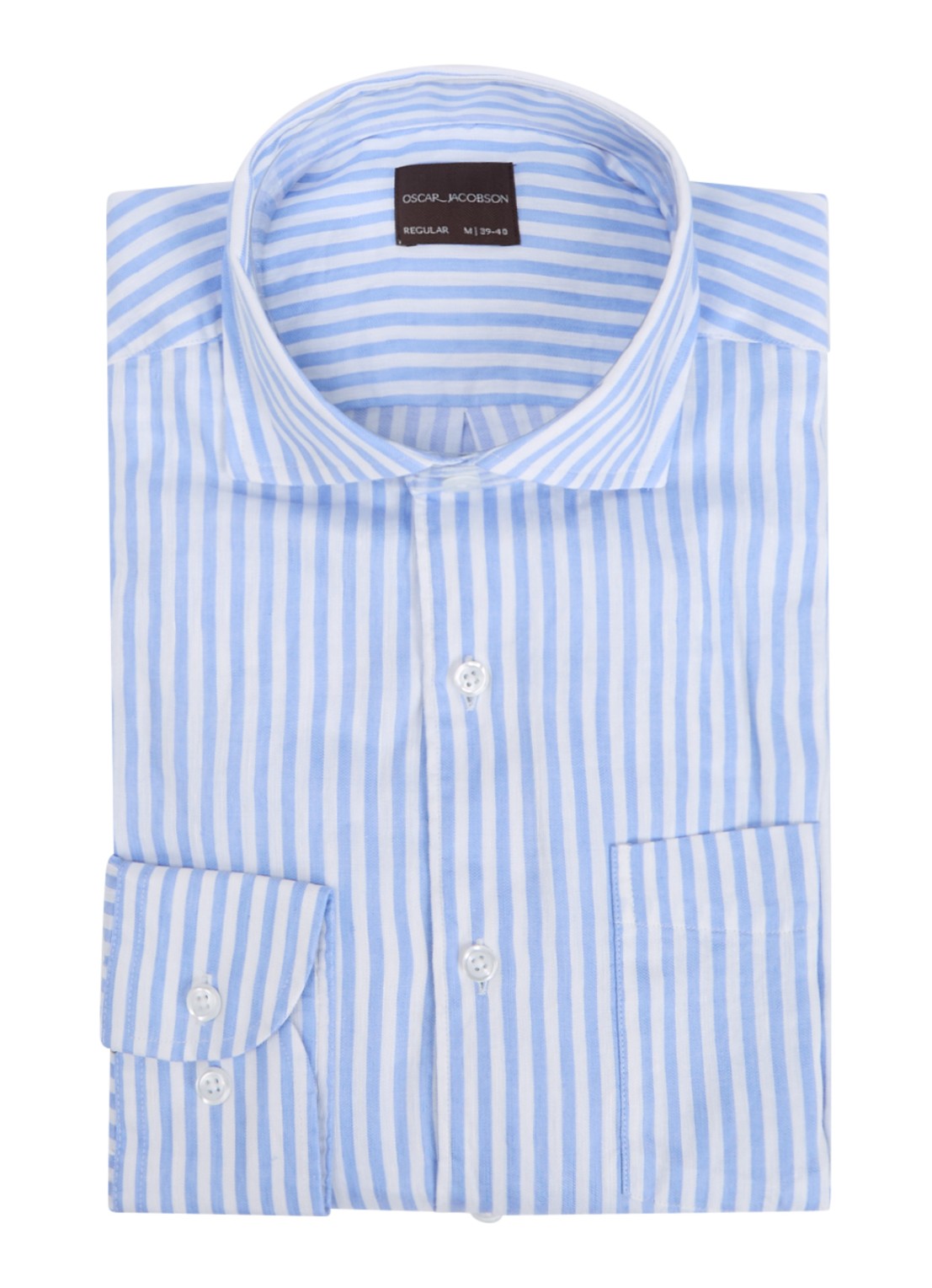 Oscar Jacobson Regular fit overhemd in linnenblend met streepprint - voorkant 2 lichtblauw