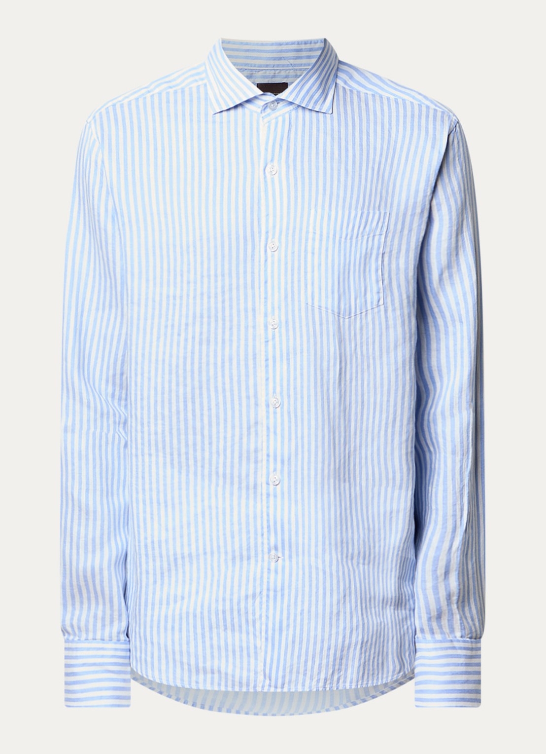Oscar Jacobson Regular fit overhemd in linnenblend met streepprint - voorkant 3 lichtblauw