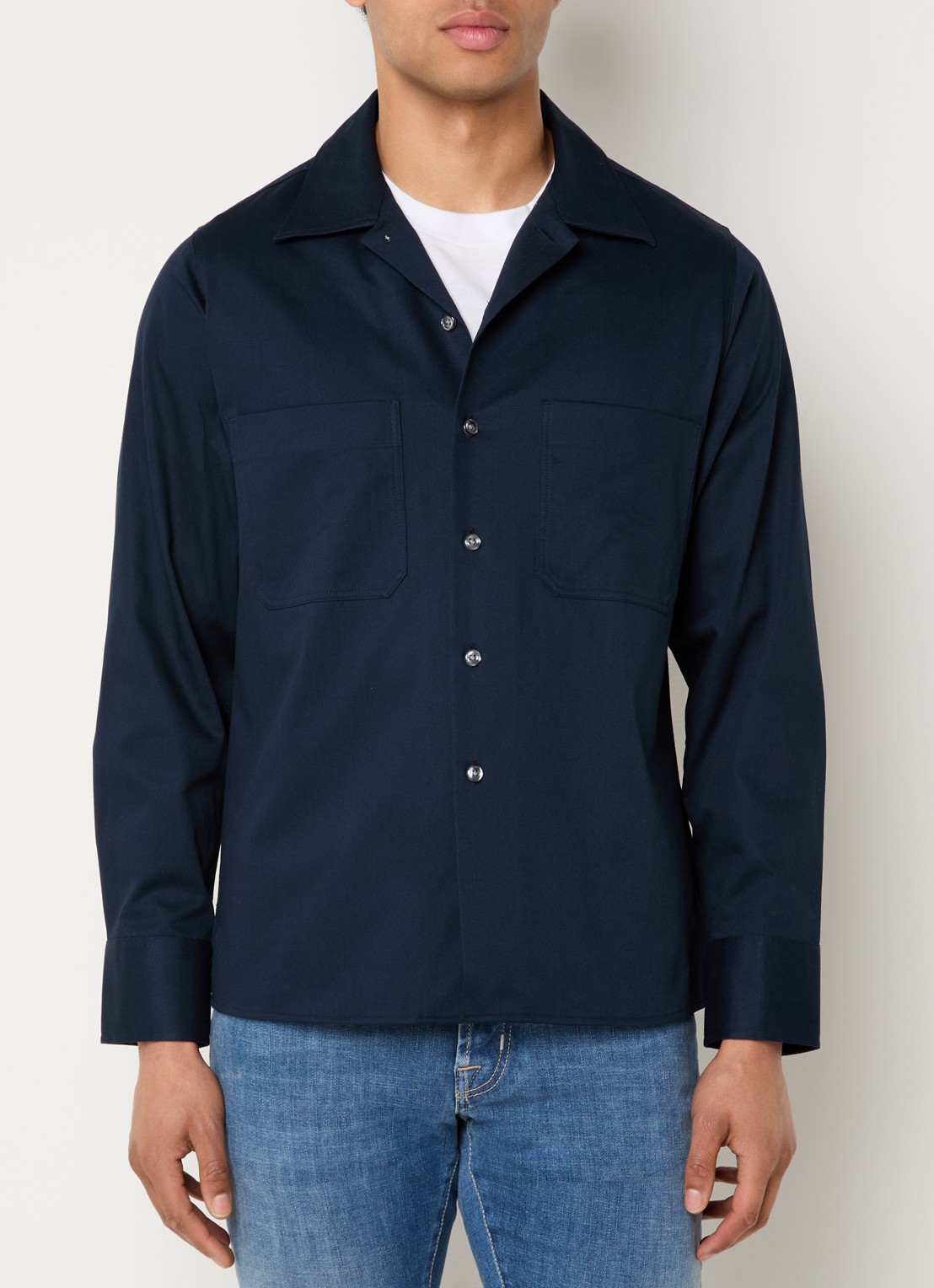 Oscar Jacobson Regular fit overhemd met stretch - detail 4 donkerblauw