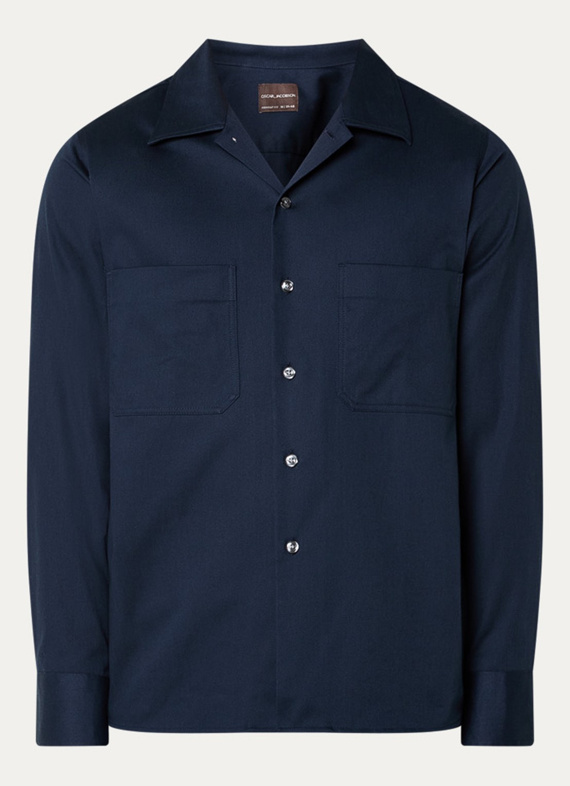 Oscar Jacobson Regular fit overhemd met stretch - voorkant donkerblauw