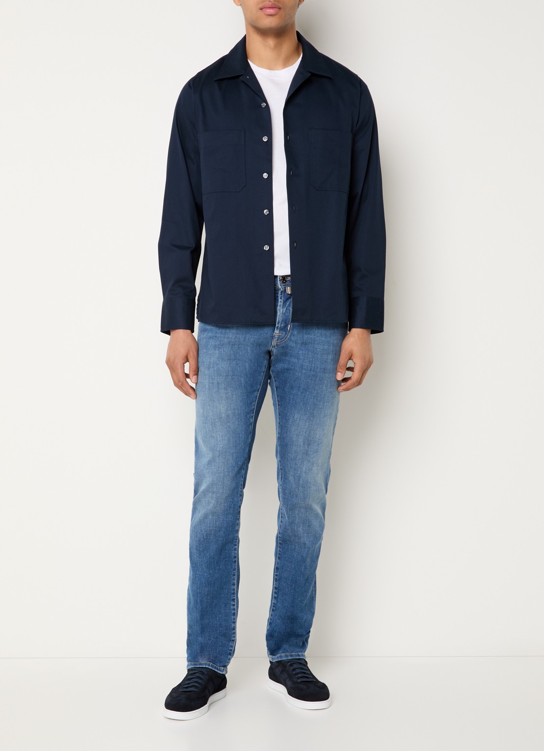 Oscar Jacobson Regular fit overhemd met stretch - voorkant 2 donkerblauw
