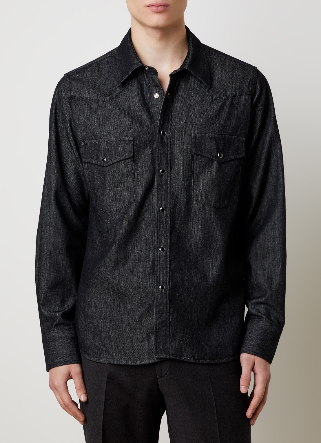 Oscar Jacobson Regular fit overhemd van denim met borstzakken - detail grijs
