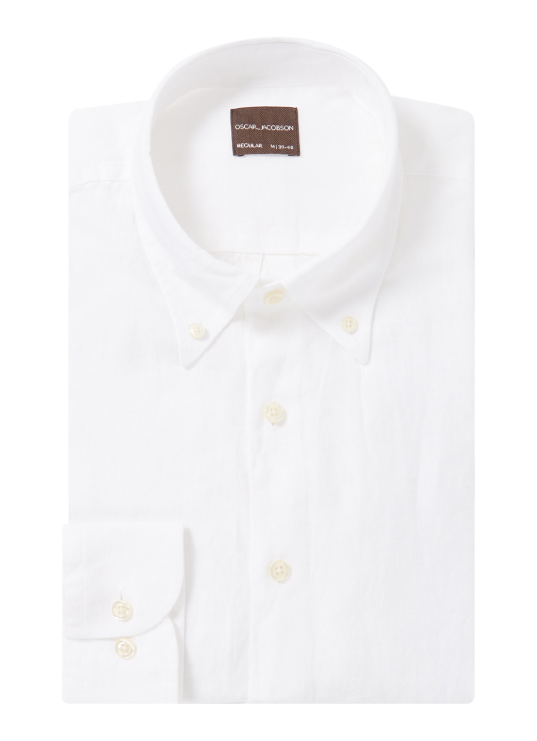 Oscar Jacobson Regular fit overhemd van linnen met button down-kraag - voorkant 2 wit