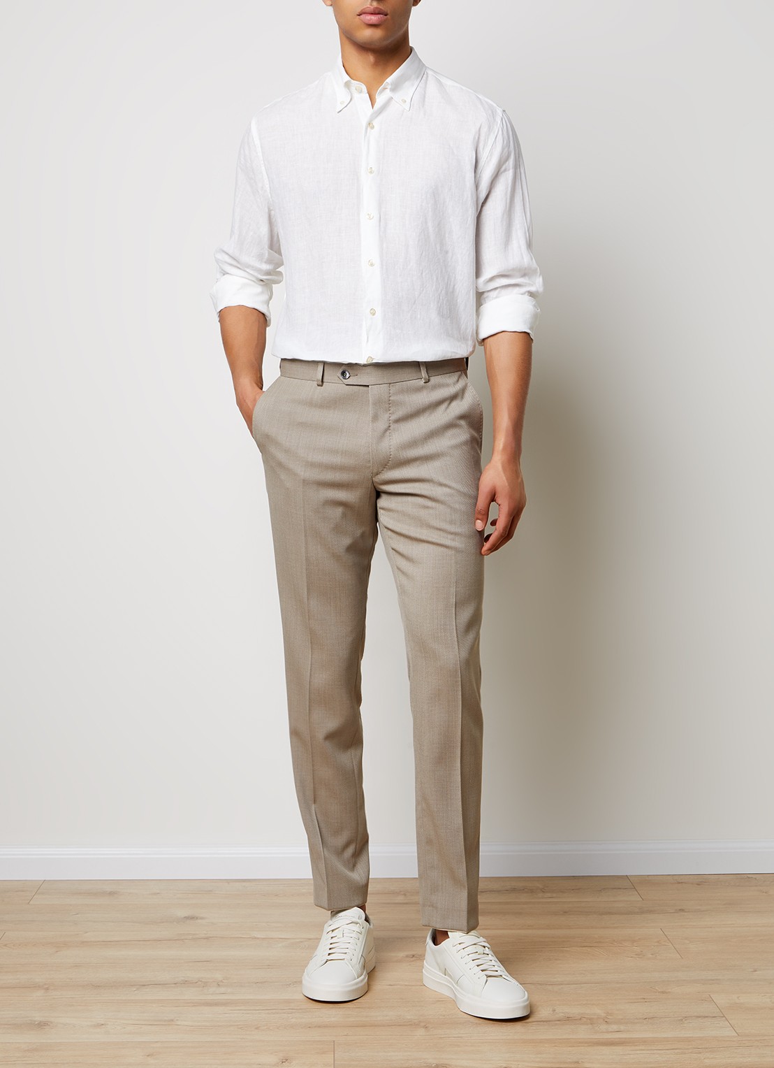 Oscar Jacobson Regular fit overhemd van linnen met button down-kraag - voorkant 3 wit
