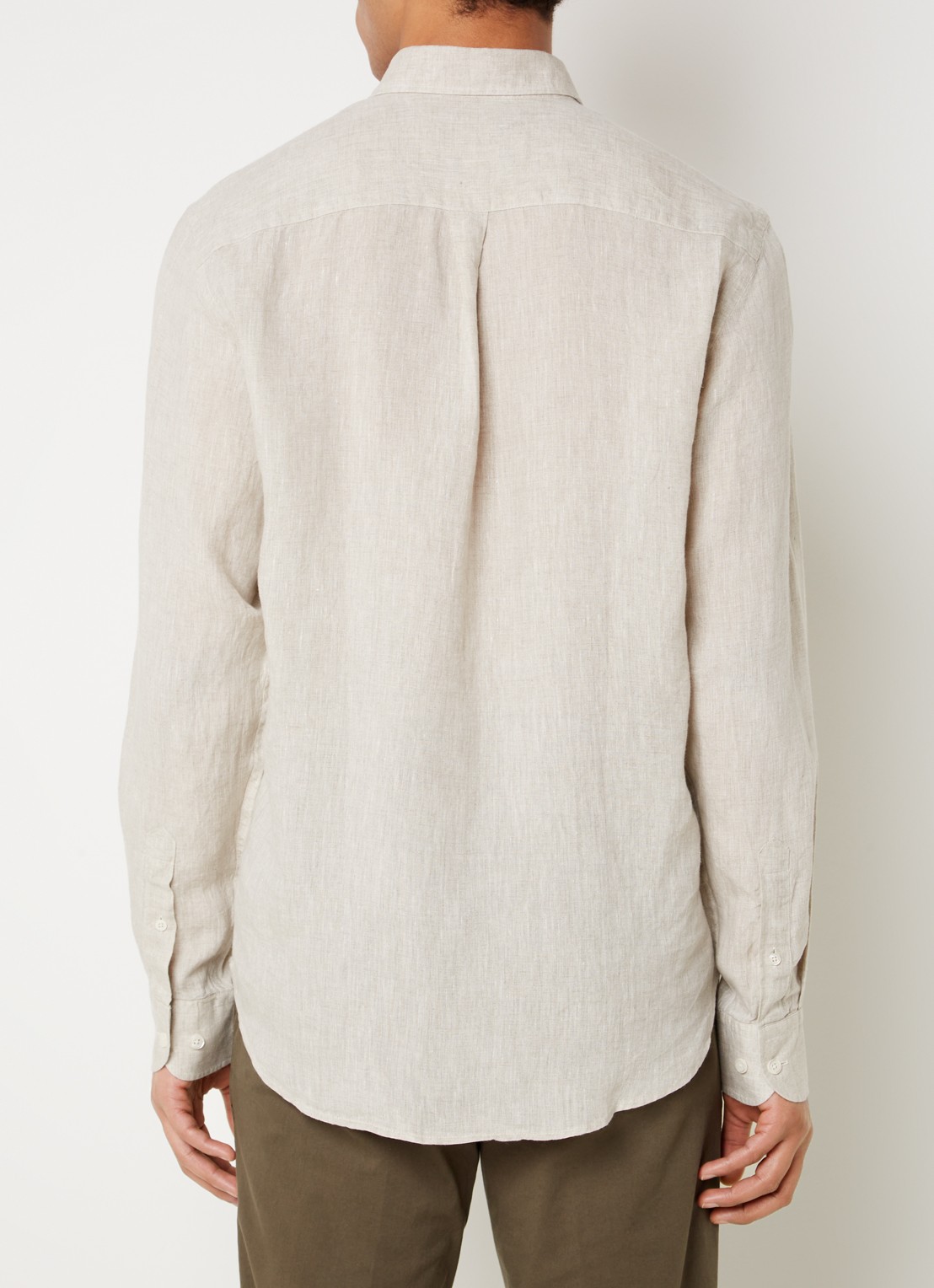 Oscar Jacobson Regular fit overhemd van linnen met button down-kraag - achterkant beige