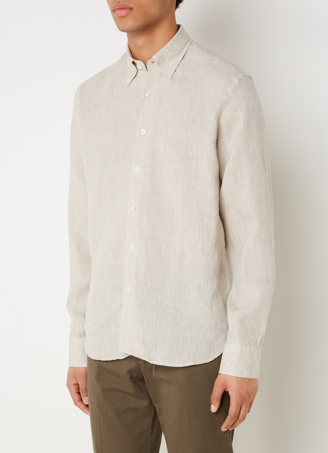Oscar Jacobson Regular fit overhemd van linnen met button down-kraag - detail 2 beige