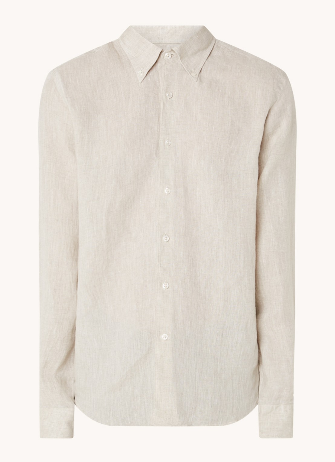 Oscar Jacobson Regular fit overhemd van linnen met button down-kraag - voorkant 5 beige