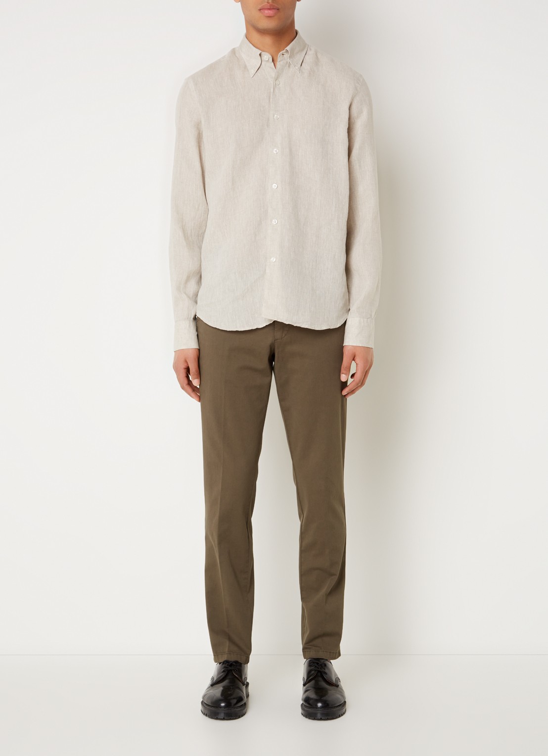 Oscar Jacobson Regular fit overhemd van linnen met button down-kraag - voorkant 6 beige